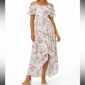 AUW Floral Dress with Pink and Green Accents